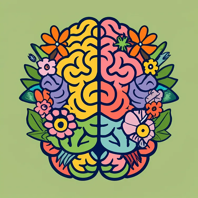 Colorful Brain Illustration with Floral Elements