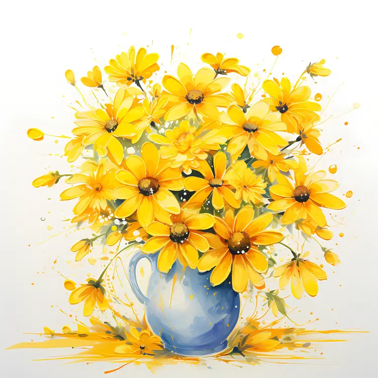 Yellow Flowers in a Blue Vase
