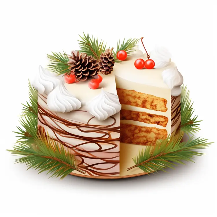 Christmas Cake with Pinecones and Cherries
