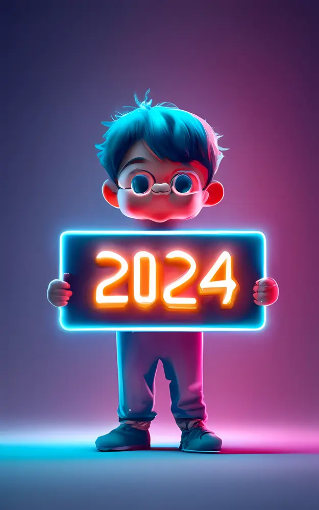 Cartoon Boy Holding 2024 Sign