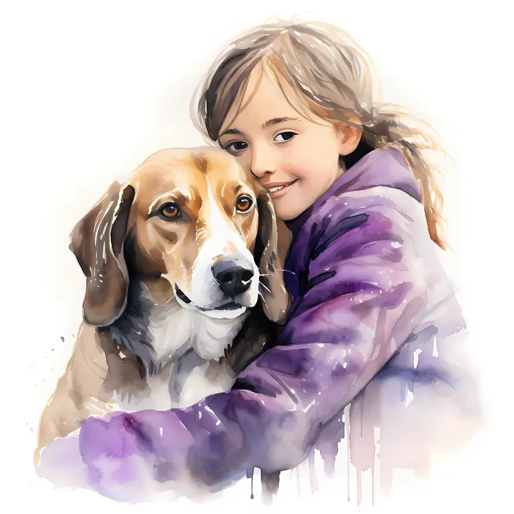 Girl Hugging Her Beagle