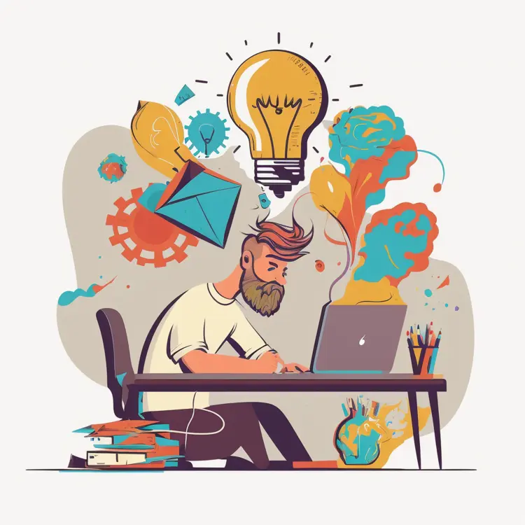 Creative Workspace with Light Bulb Illustration
