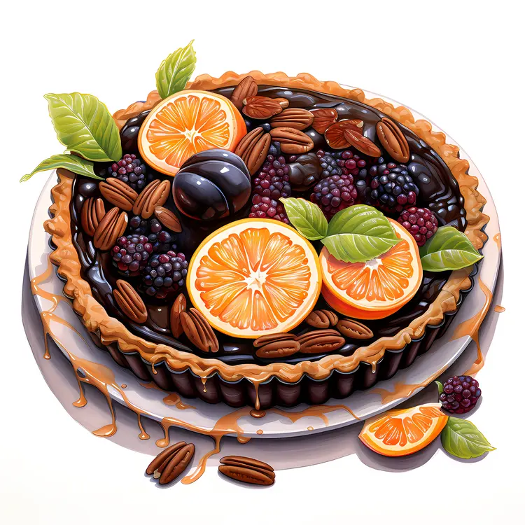 Delicious Chocolate Tart with Pecans and Berries