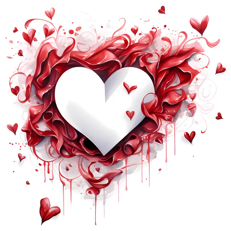 Heart and Ribbons with Swirls in Artistic Style