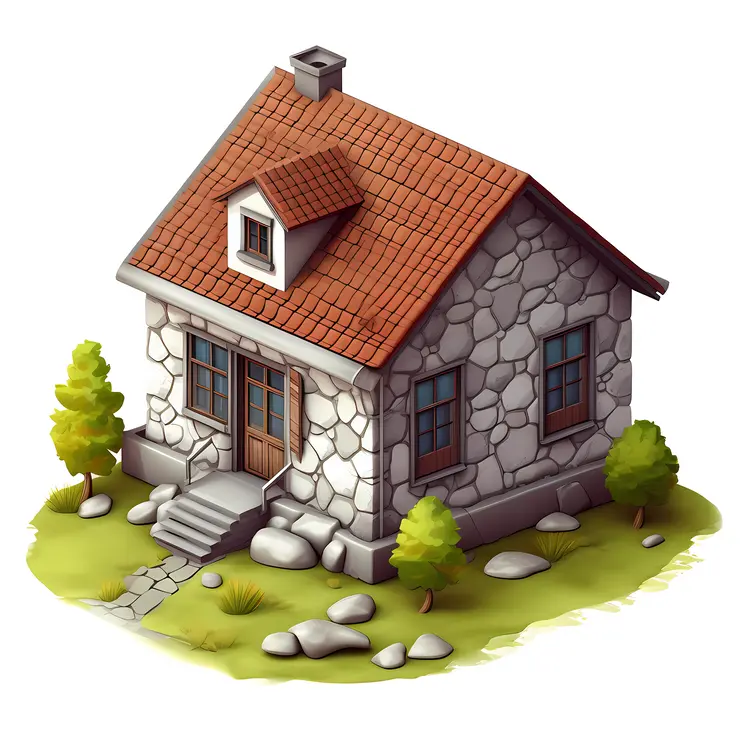 Small stone house with red roof