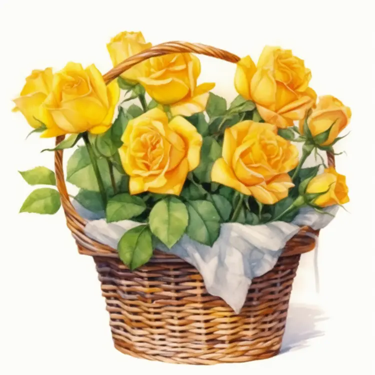 Beautiful Yellow Roses in a Woven Basket
