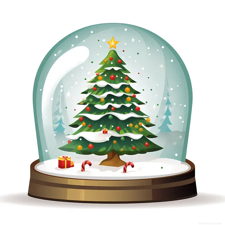 Christmas Tree in Snow Globe with Gifts
