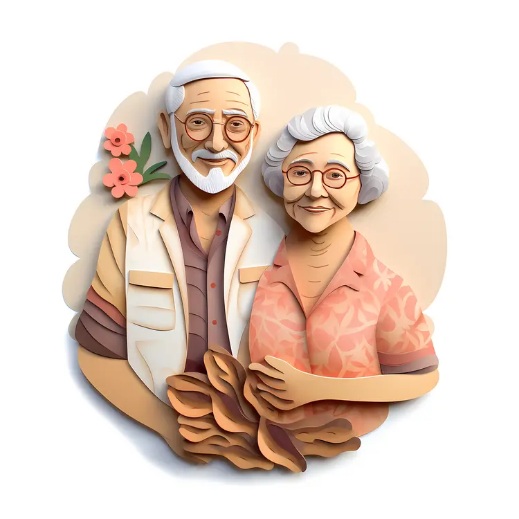 Elderly Couple Paper Art Illustration for Grandparents Day