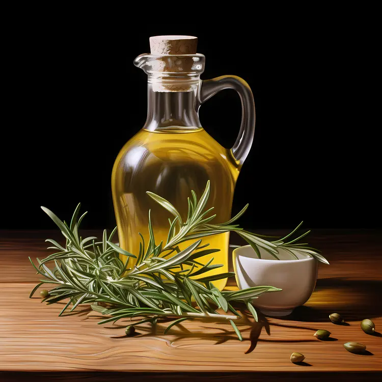 Rosemary Oil in Glass Bottle with Fresh Sprigs