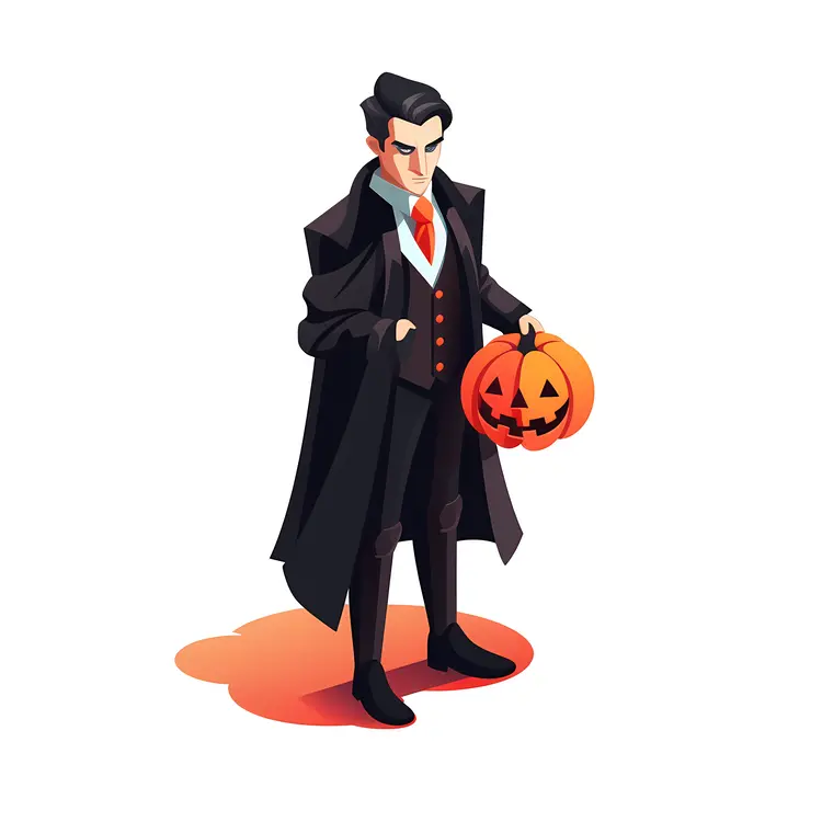 Cartoon Vampire Holding a Pumpkin