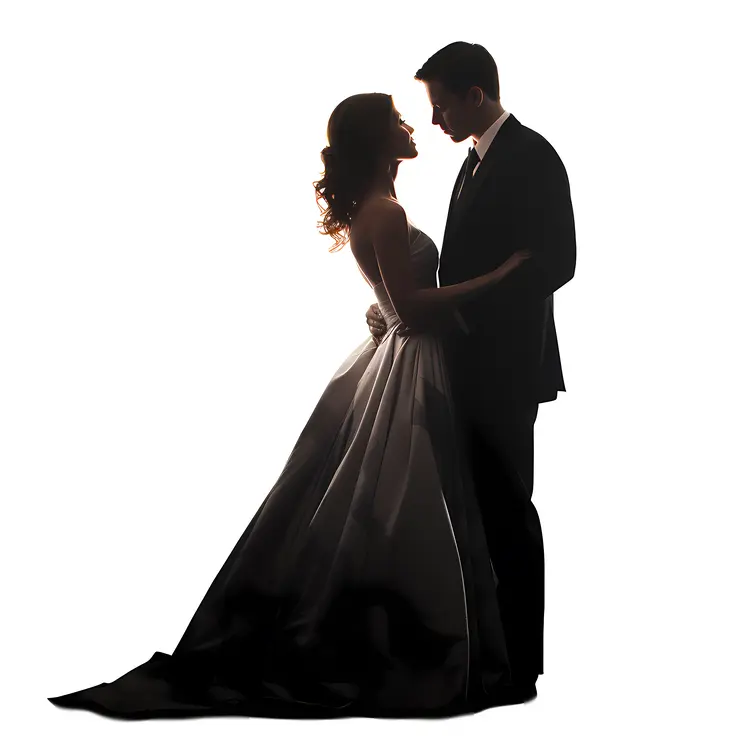 Romantic Couple Silhouette in Black and White