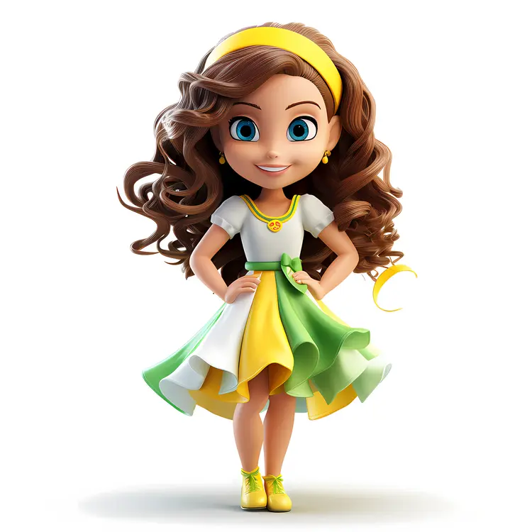 Cute Doll with Colorful Dress and Curly Hair
