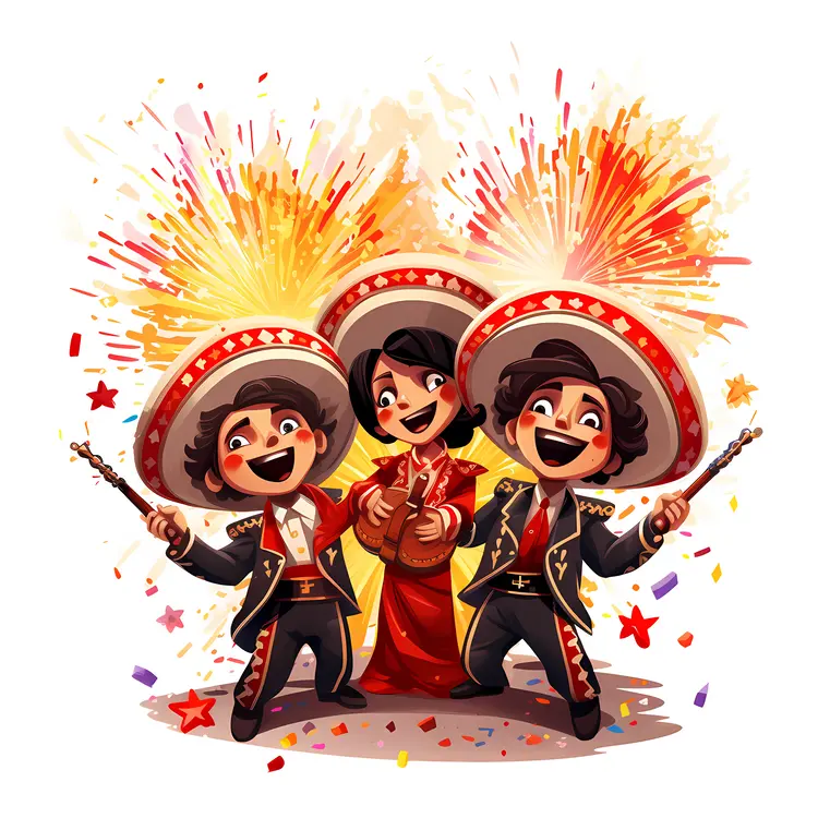 Three People Celebrating with Fireworks
