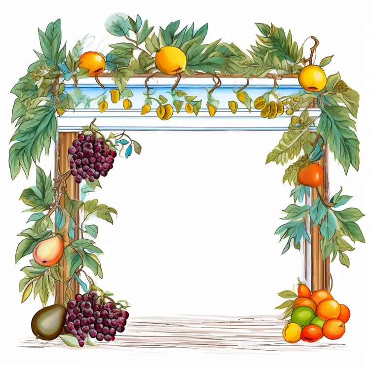 Decorative Fruit Frame with Leaves and Wooden Border