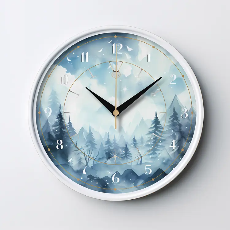 Winter Forest Clock with Snowy Trees