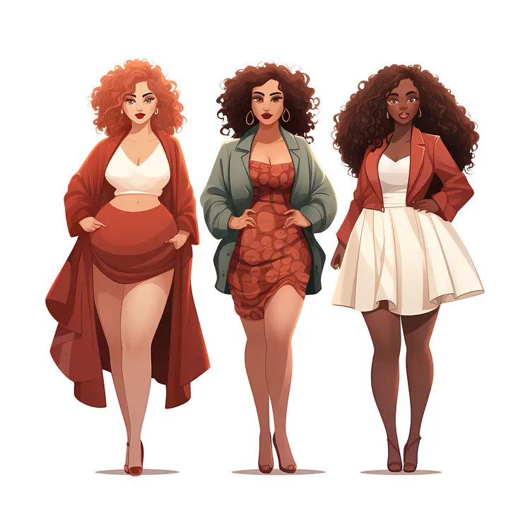 Three Stylish Women in Fashionable Outfits