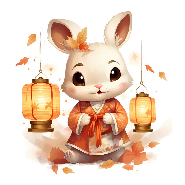 Cute Rabbit with Lanterns