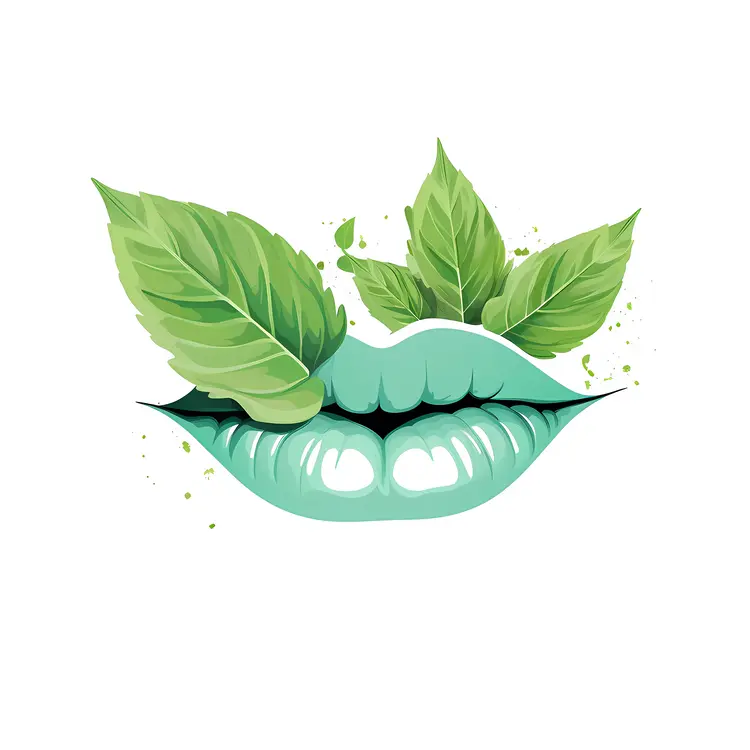 Green Lips with Mint Leaves Illustration