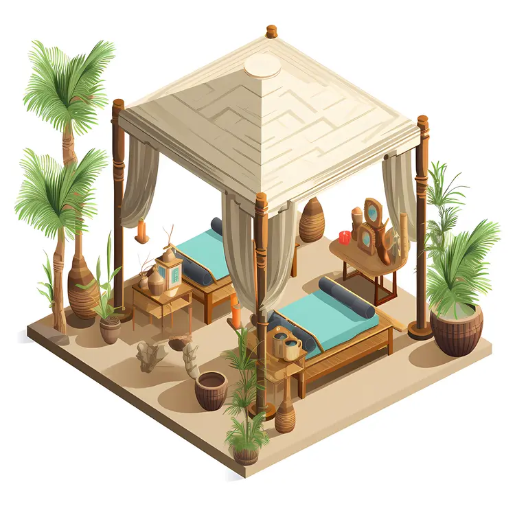 Tropical Spa Cabana with Palm Trees