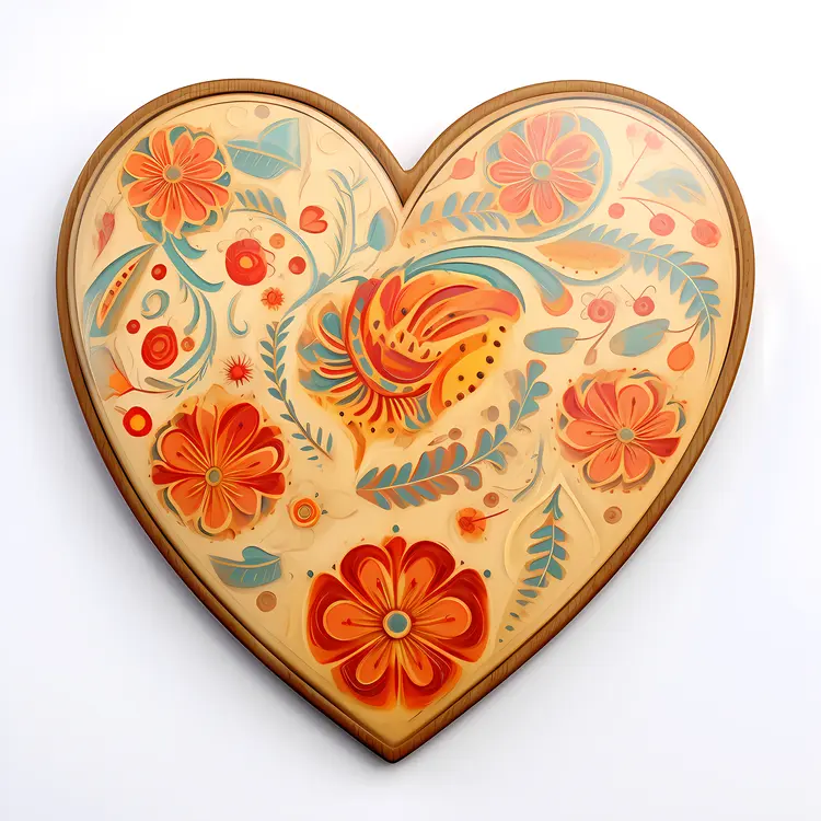Decorative Heart Cookie with Flowers and Leaves