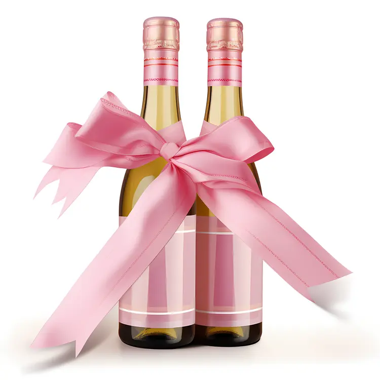 Wine Bottles with Pink Ribbon for Celebration