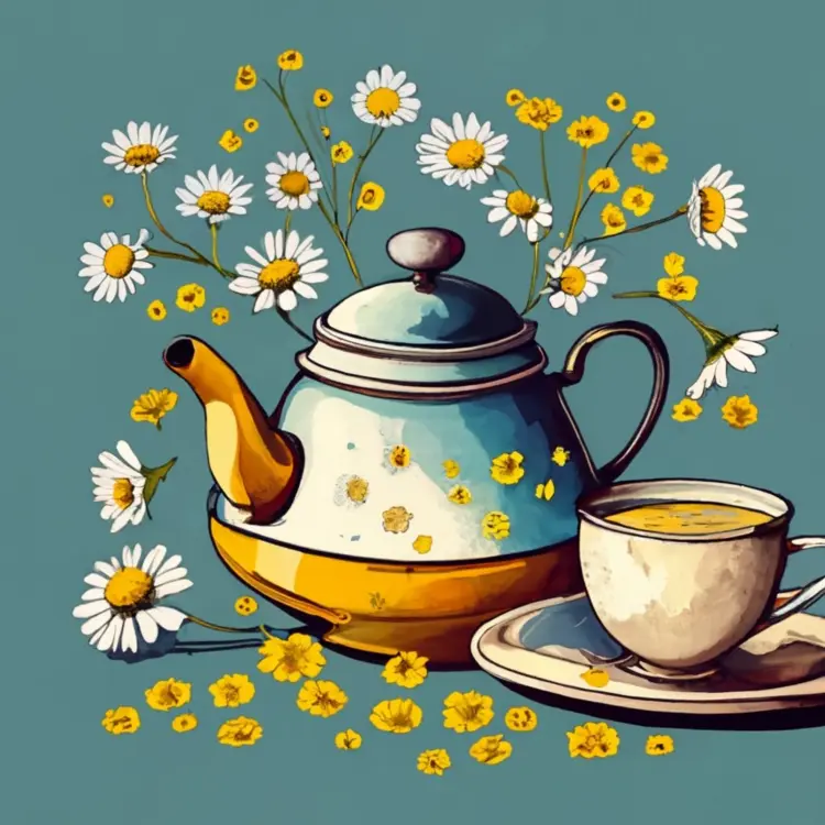 Teapot and Cup with Daisies