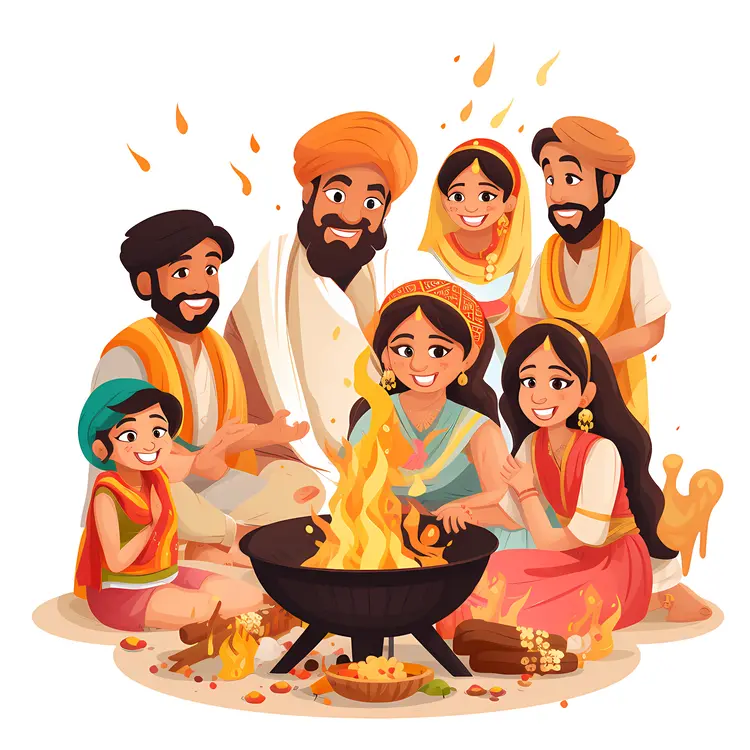 Family Celebrating Around a Bonfire