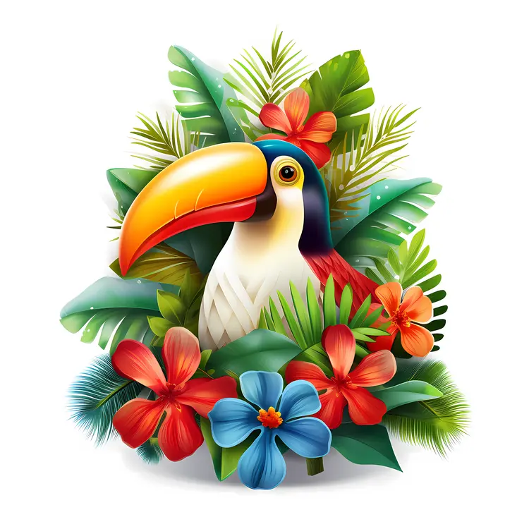 Tropical Toucan with Flowers
