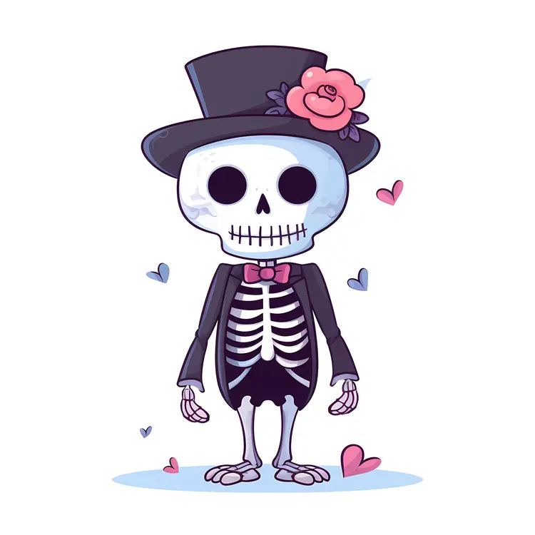 Skeleton with Top Hat and Flower