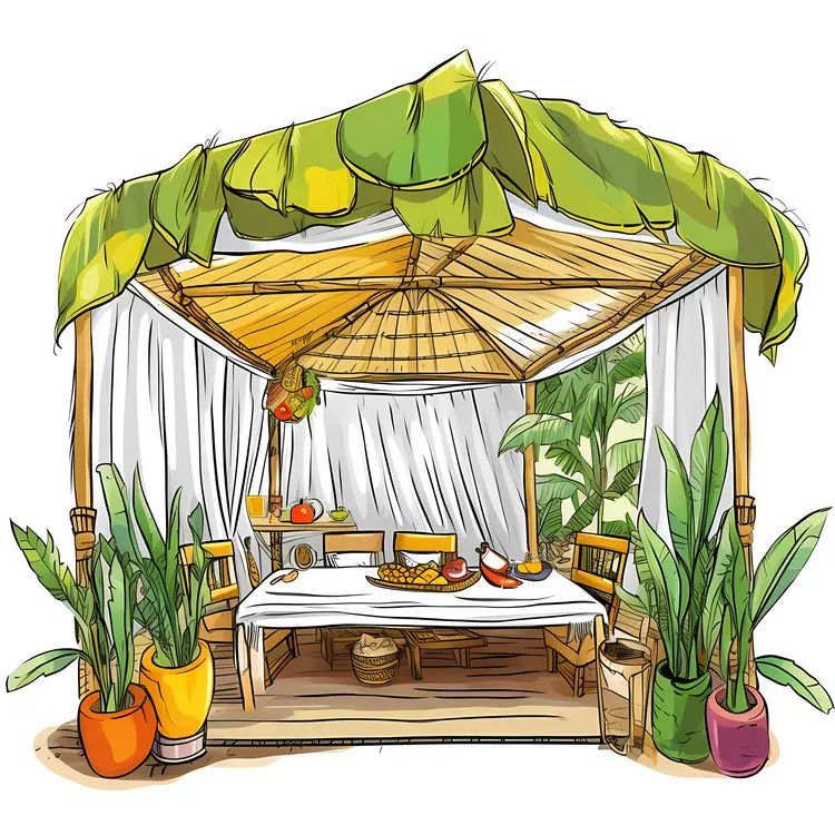 Tropical Canopy with Table and Plants