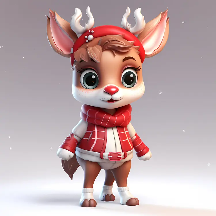 Cute Reindeer in Red Outfit for Christmas