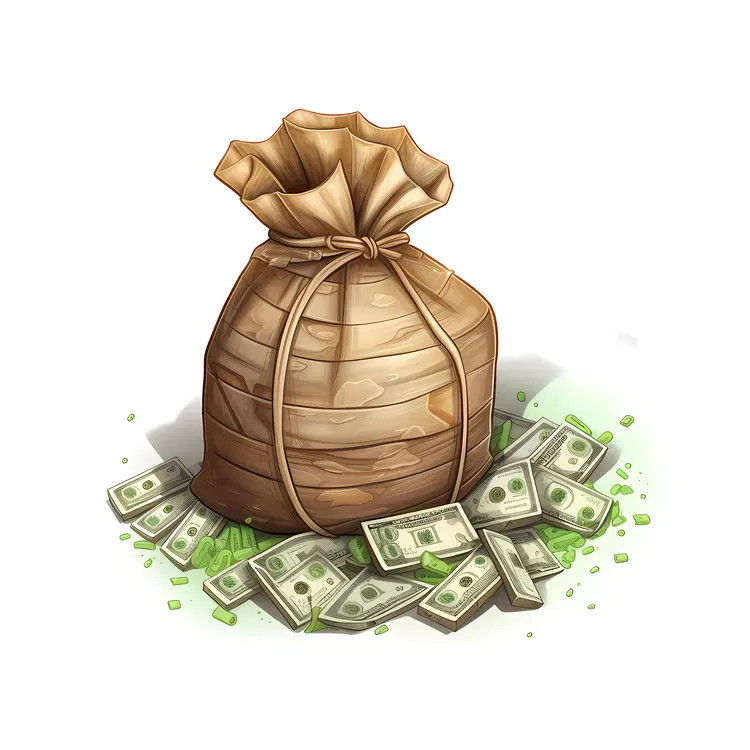 Money Bag with Cash Spilling Out