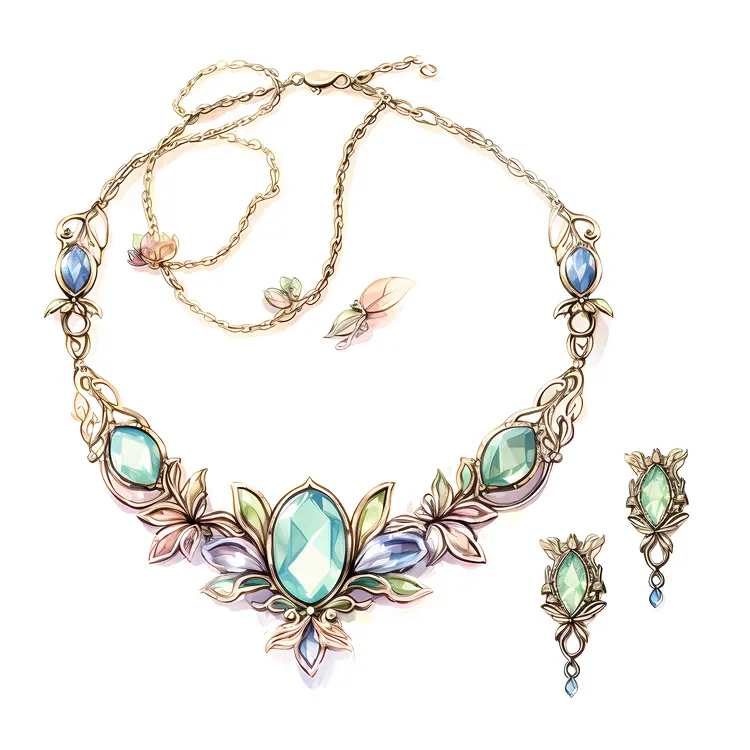 Elegant Green and Blue Gemstone Necklace and Earrings Set