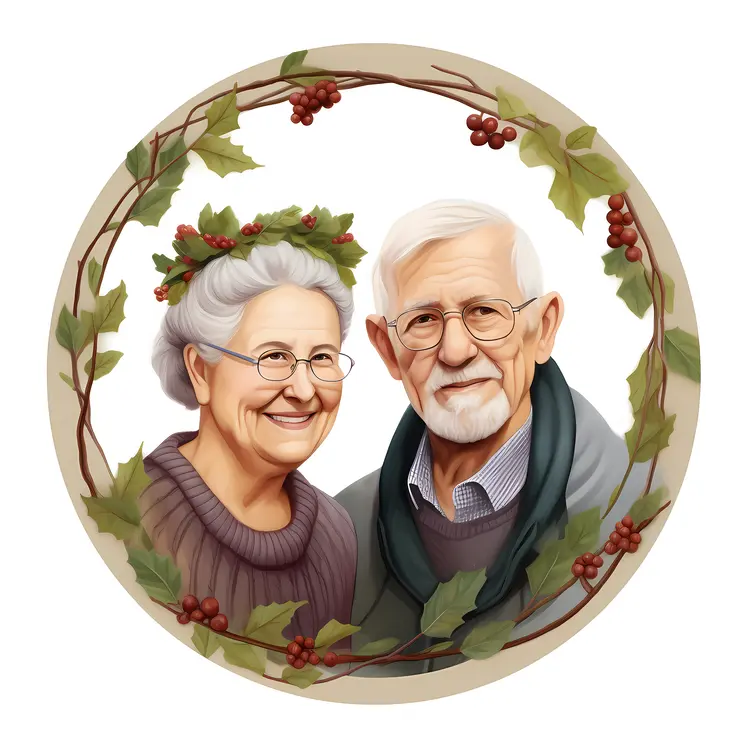 Elderly Couple Portrait with Christmas Wreath