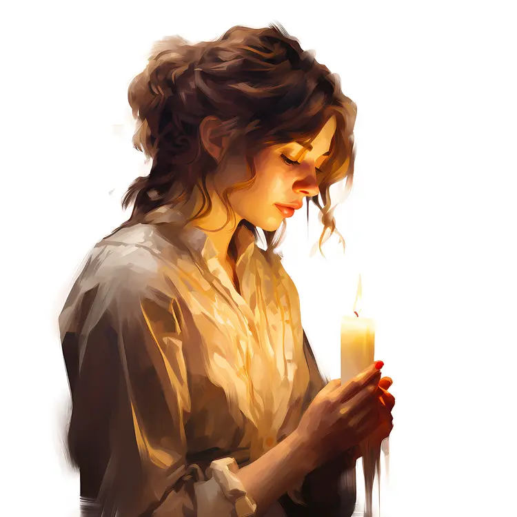 Woman Holding Candle in Thoughtful Pose