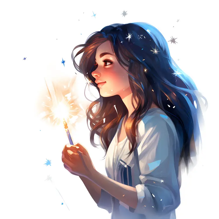 Girl with Sparkler in White Outfit