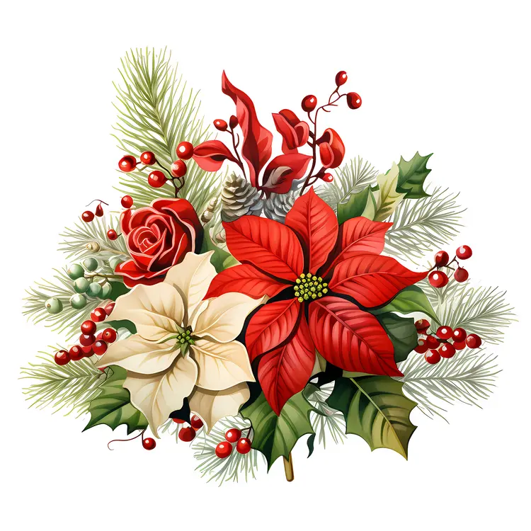 Red and White Flowers in a Festive Floral Arrangement