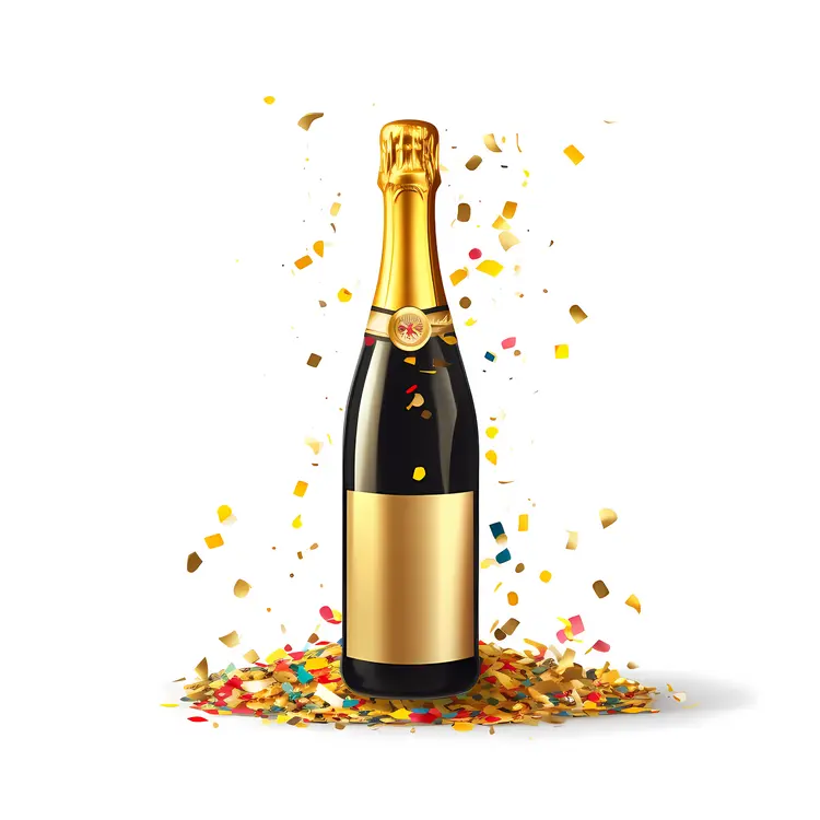 Champagne Bottle with Confetti for Celebration
