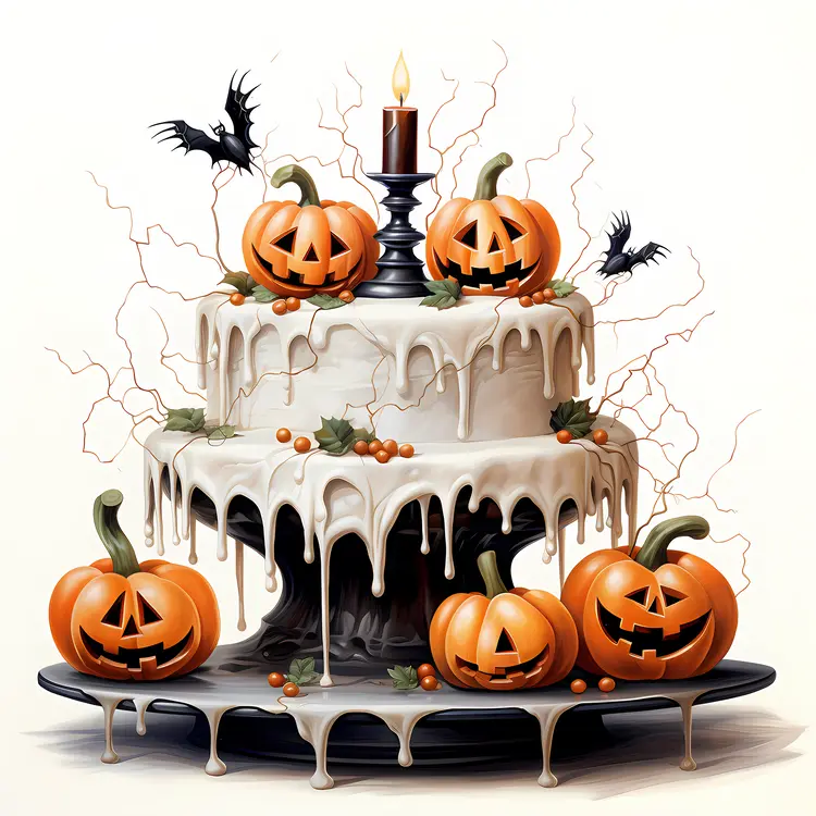 Halloween Cake with Pumpkins and Candles