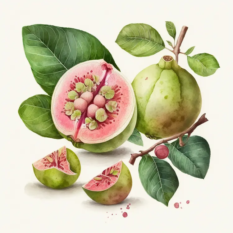 Fresh Green Guava with Leaves and Branch