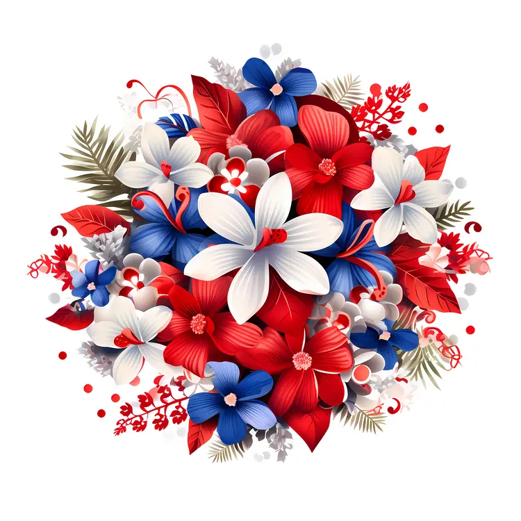 Colorful Floral Bouquet with Red, White, and Blue Flowers