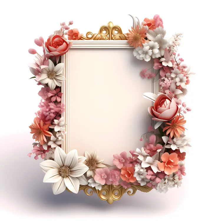 Ornate Floral Frame with Pink and White Flowers