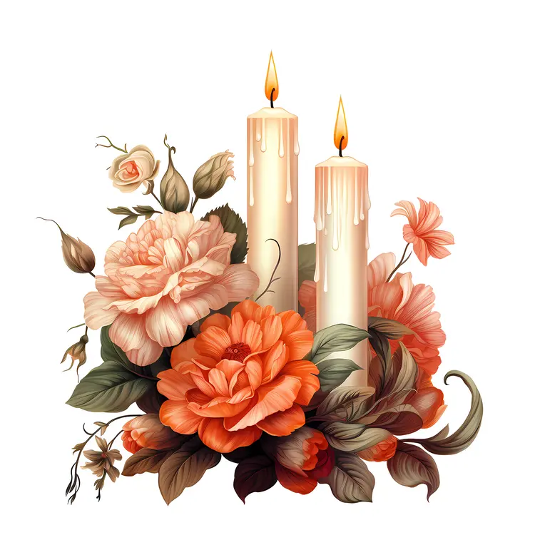 Two Candles with Orange Flowers
