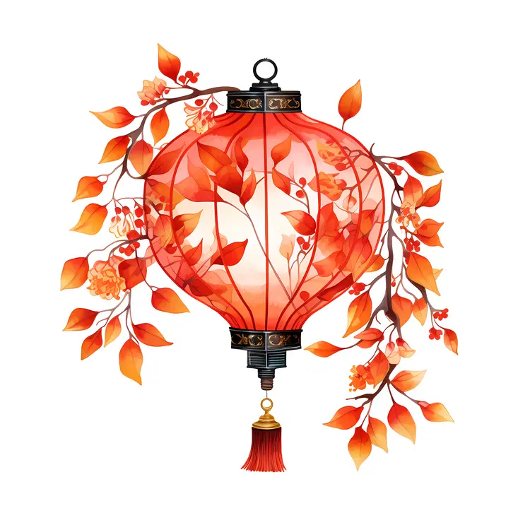 Decorative Red Lantern with Leaves