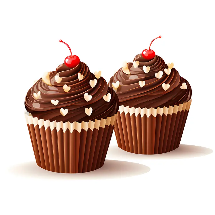 Chocolate Cupcakes with Heart Sprinkles and Cherries