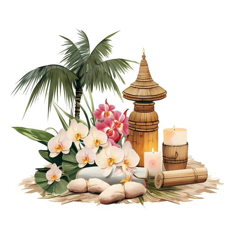 Spa Candles and Orchids for a Tranquil Setting