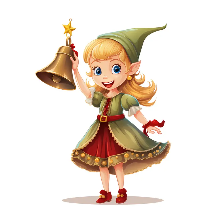 Cheerful Elf with Bell Illustration