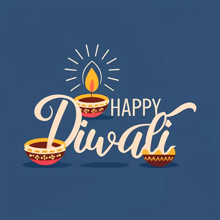 Diwali Lamp with Happy Diwali Text