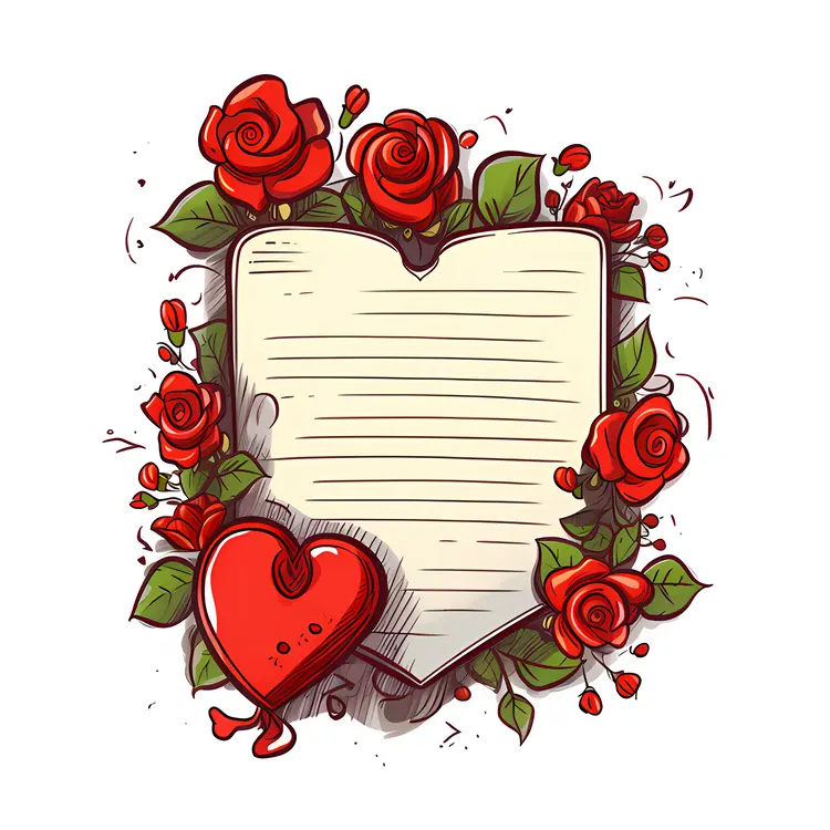 Heart-Shaped Note with Red Roses