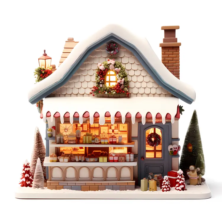 Christmas Shop with Wreath and Decorations
